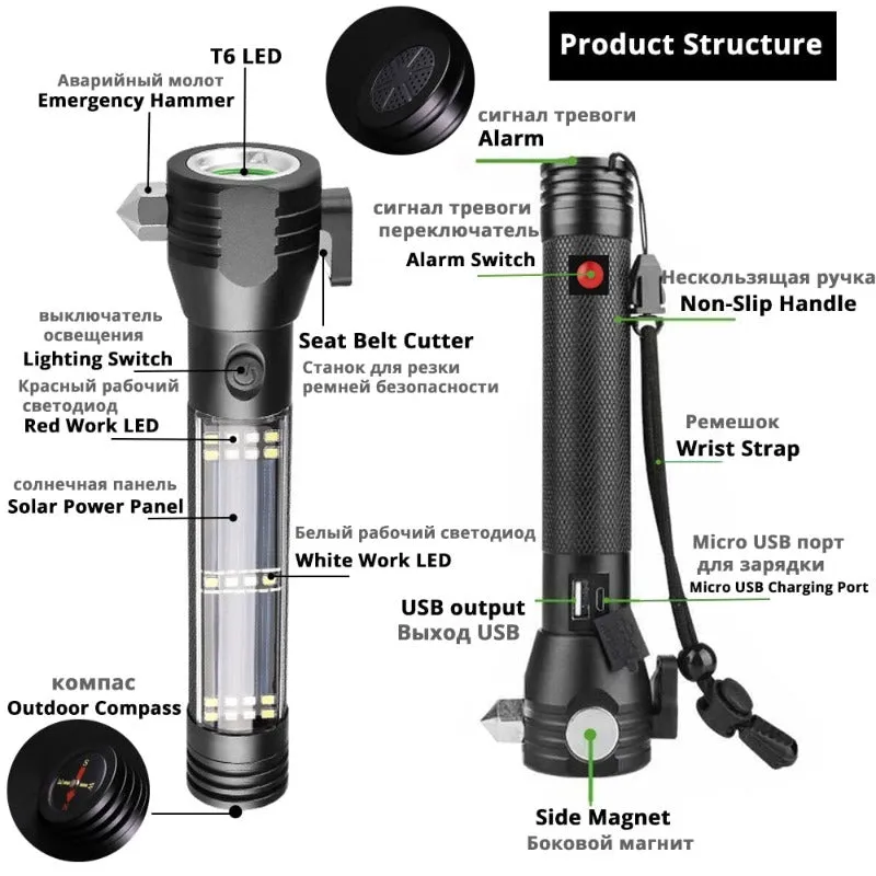 Solar LED Flashlight Multi-Function