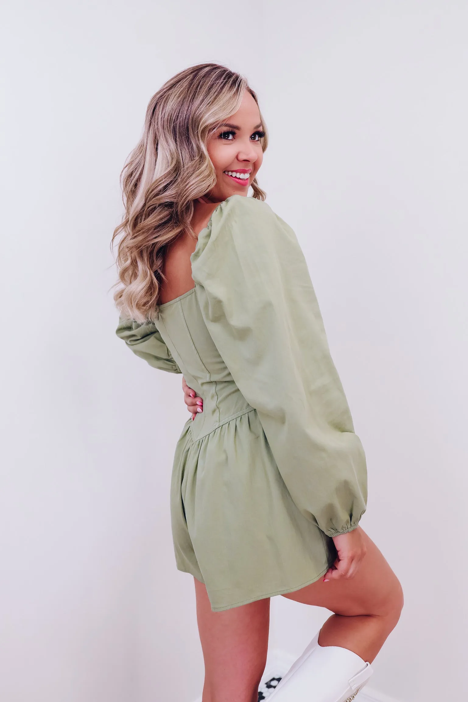 Southern Charm Bustier Romper - Olive