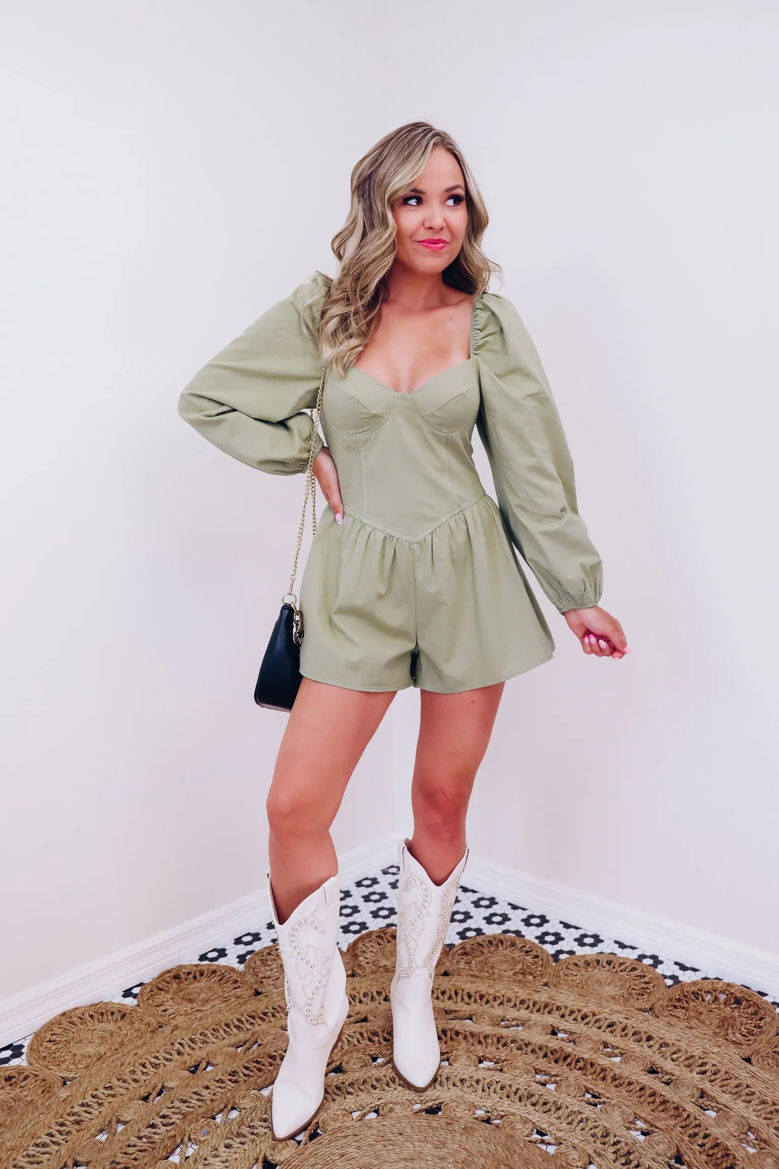 Southern Charm Bustier Romper - Olive