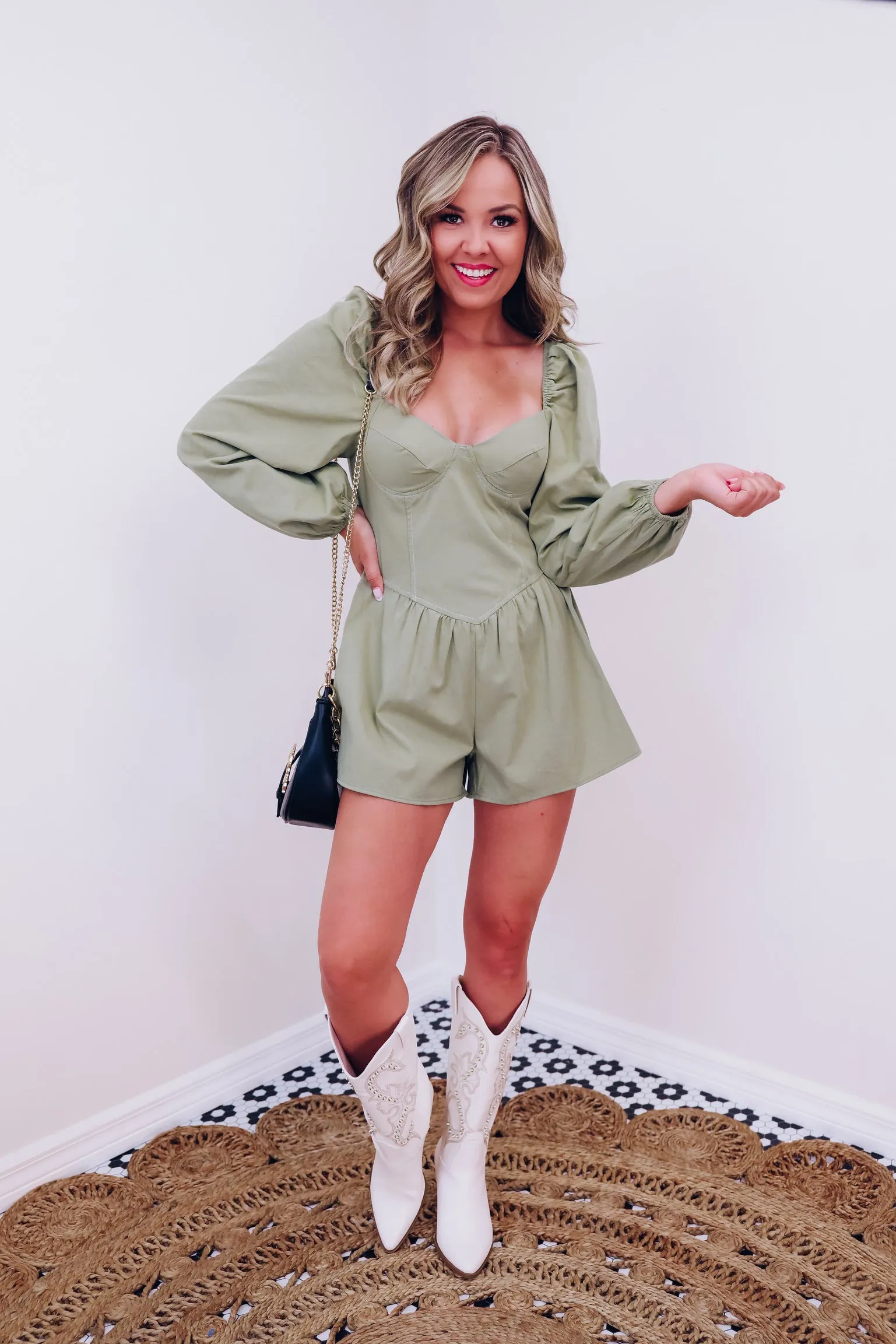 Southern Charm Bustier Romper - Olive