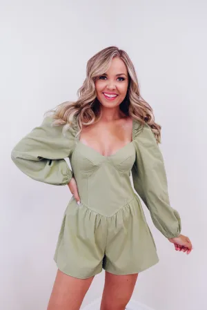 Southern Charm Bustier Romper - Olive
