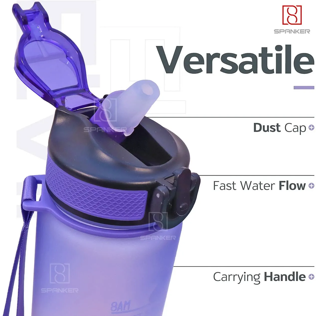 Spanker You Did It Motivational Leakproof Water Bottle with Strap 30Oz (900 ML), Time Marker, BPA Free Fitness Sports Water Bottle, Purple Orange SSTP