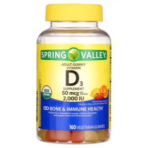 Spring Valley USDA Organic Vitamin D3 Vegetarian Gummies, Assorted Fruits, 50 Mcg, 160 Count