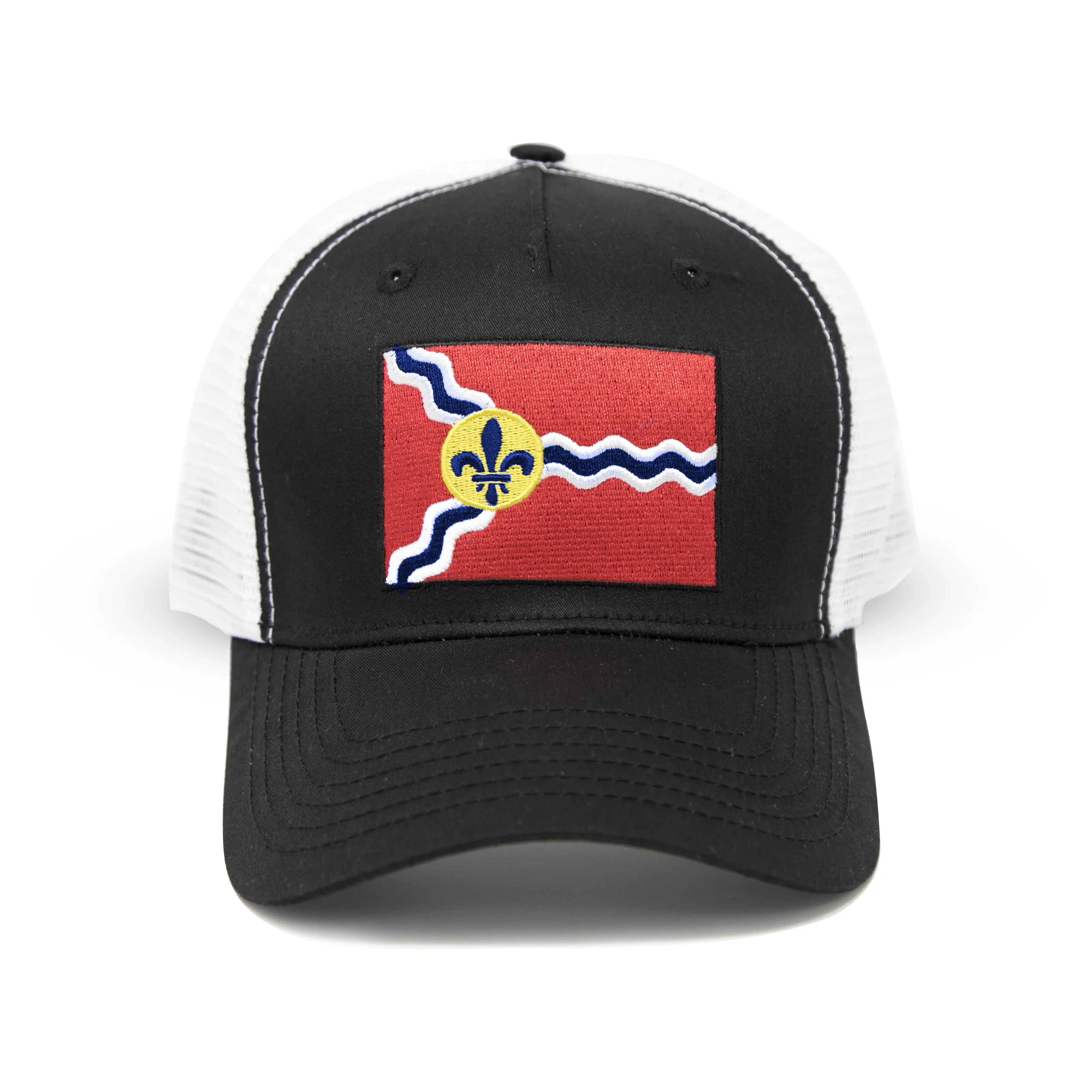 St Louis Flag Trucker Baseball Snapback Hat (Black) - International Tie