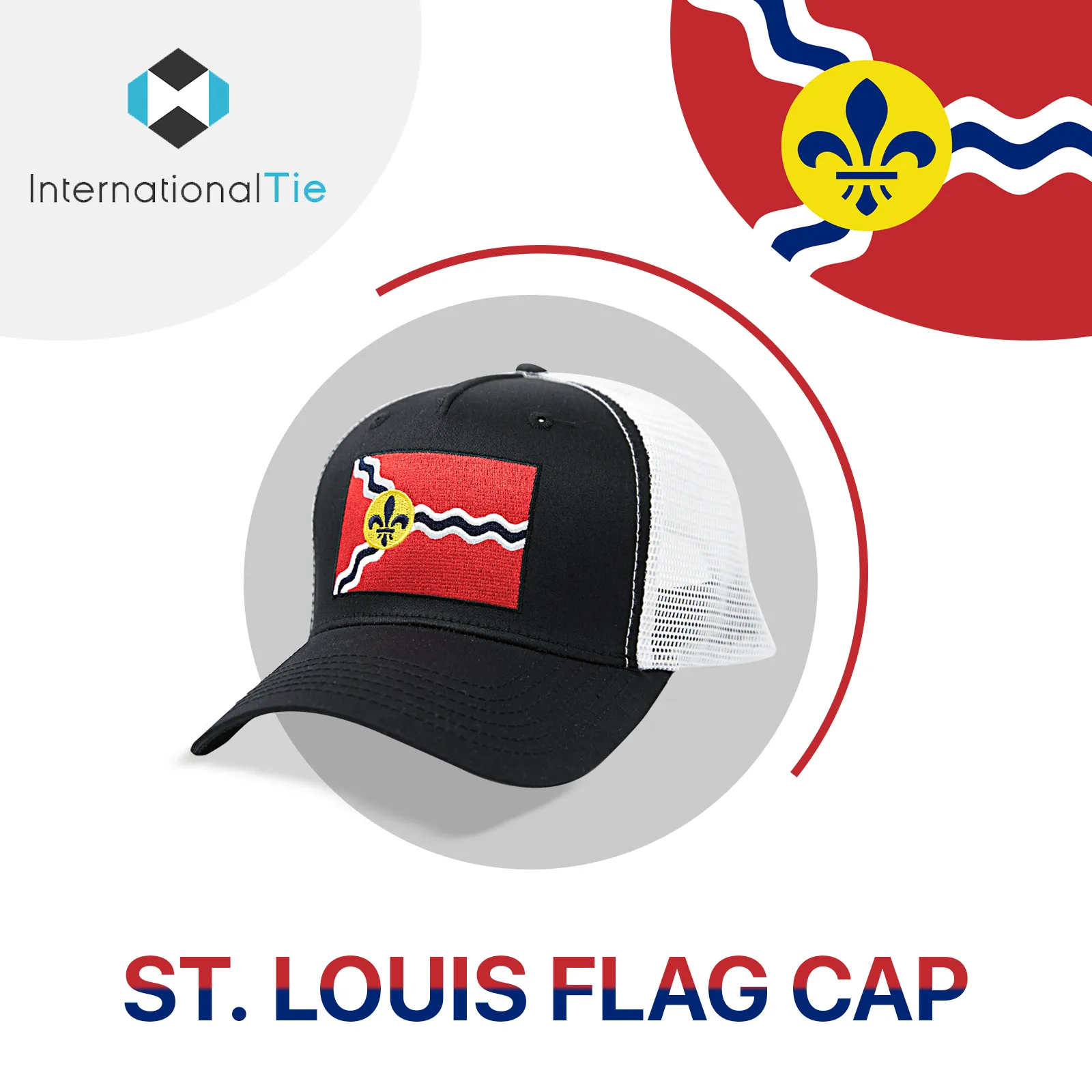St Louis Flag Trucker Baseball Snapback Hat (Black) - International Tie