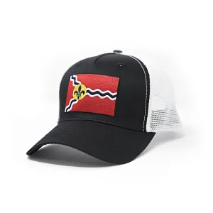 St Louis Flag Trucker Baseball Snapback Hat (Black) - International Tie