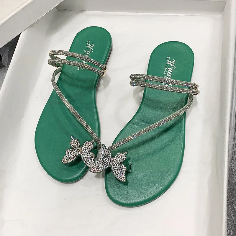 Stylish Plus Size Rhinestone Sandals: Bow Toe Covering, Fashionable Outer Wear