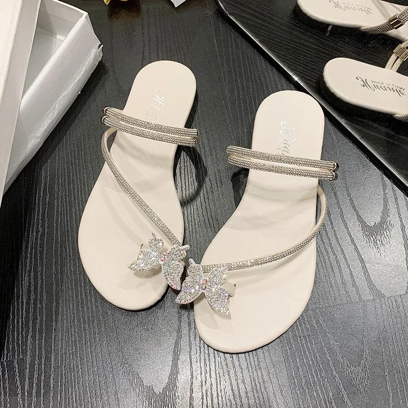 Stylish Plus Size Rhinestone Sandals: Bow Toe Covering, Fashionable Outer Wear