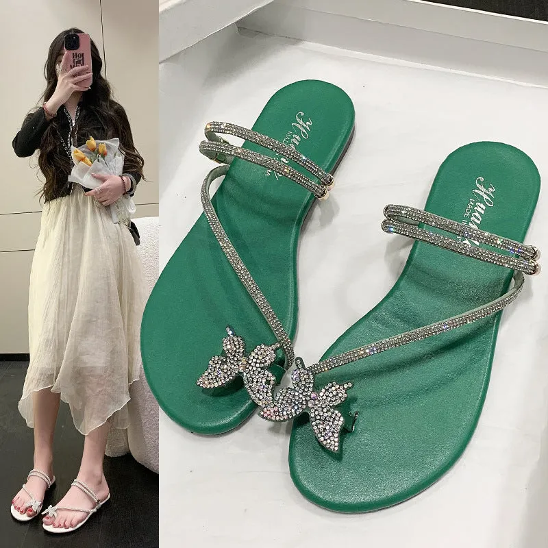 Stylish Plus Size Rhinestone Sandals: Bow Toe Covering, Fashionable Outer Wear
