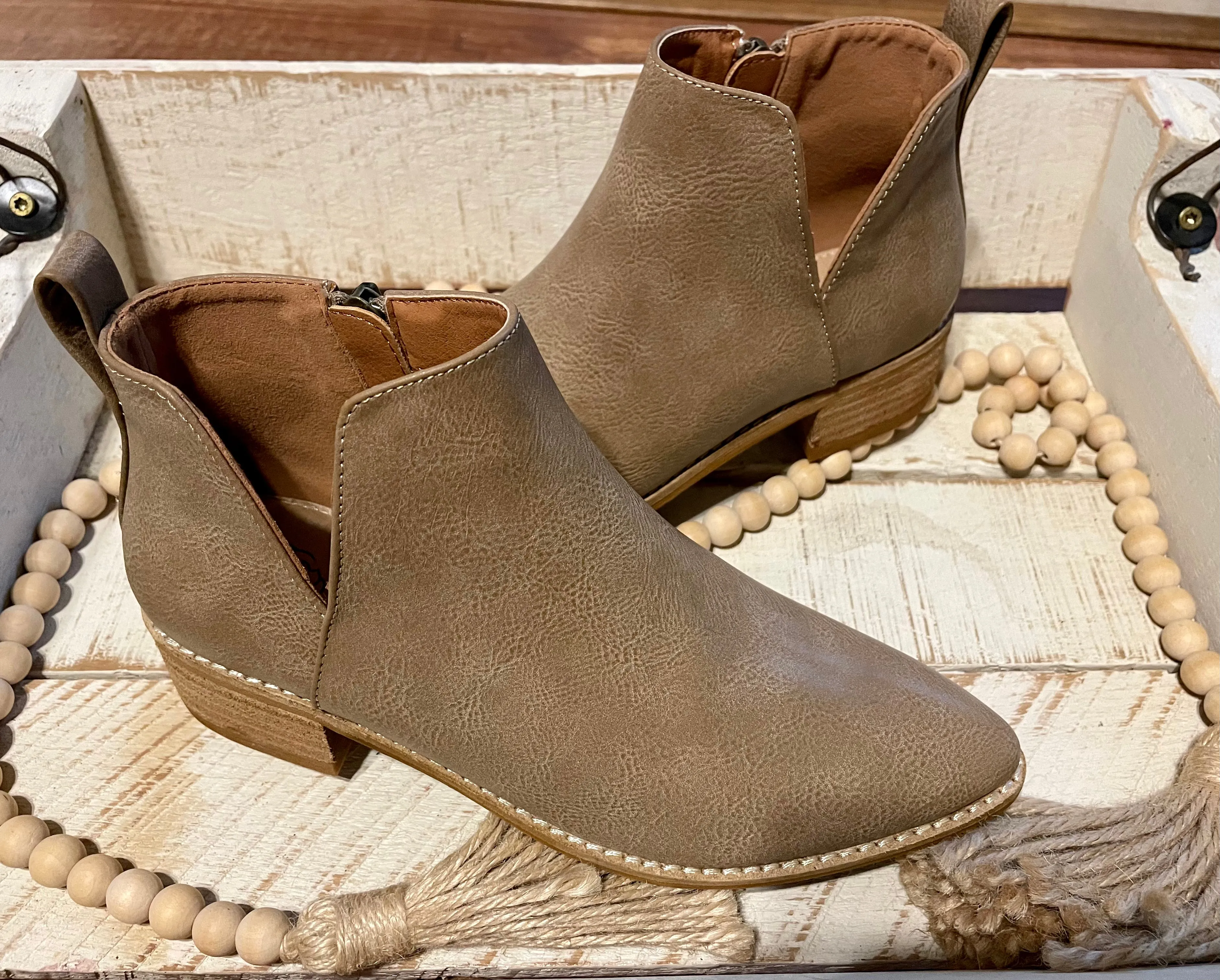 Taupe Side Cut Out Booties