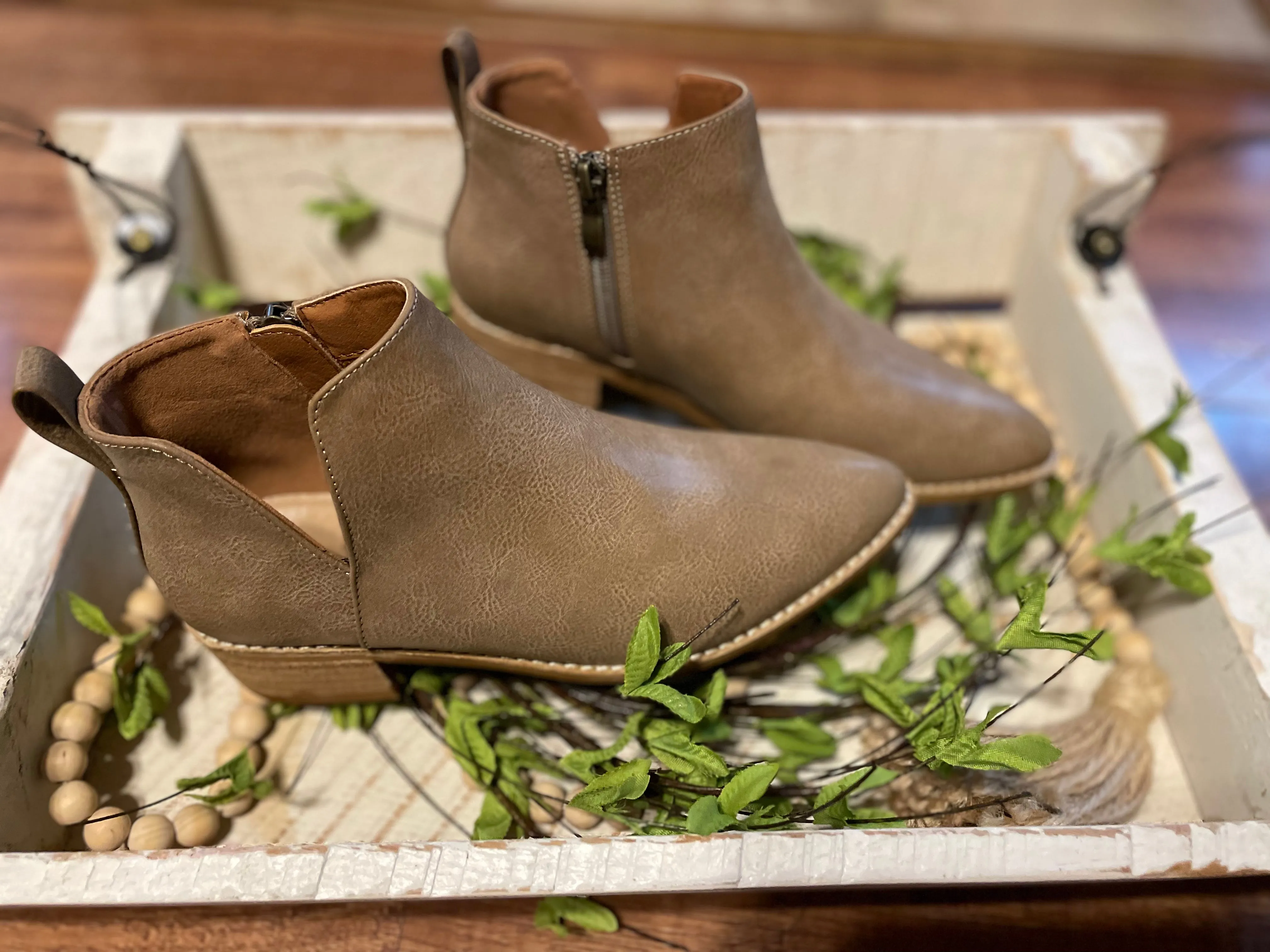 Taupe Side Cut Out Booties