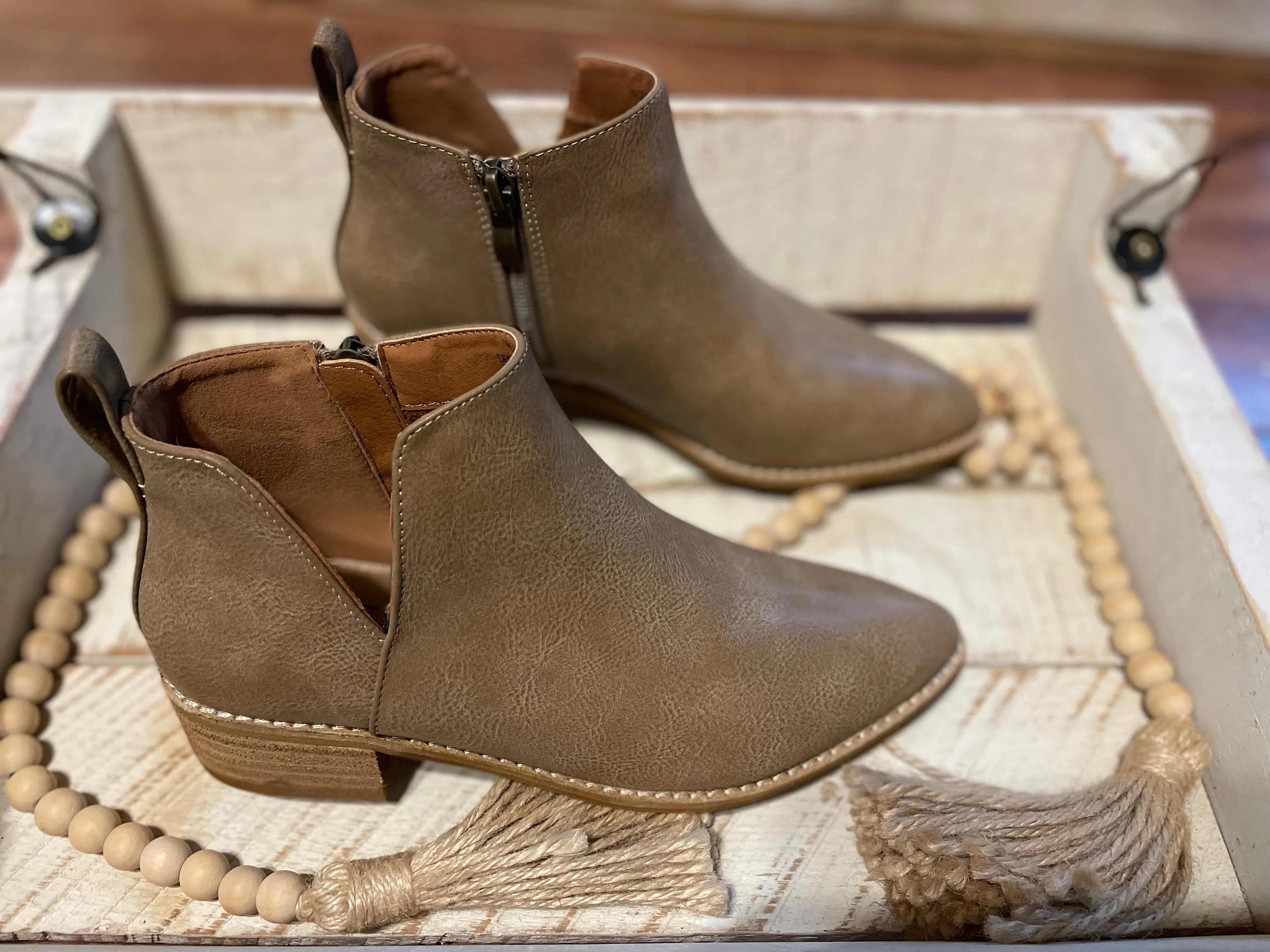 Taupe Side Cut Out Booties
