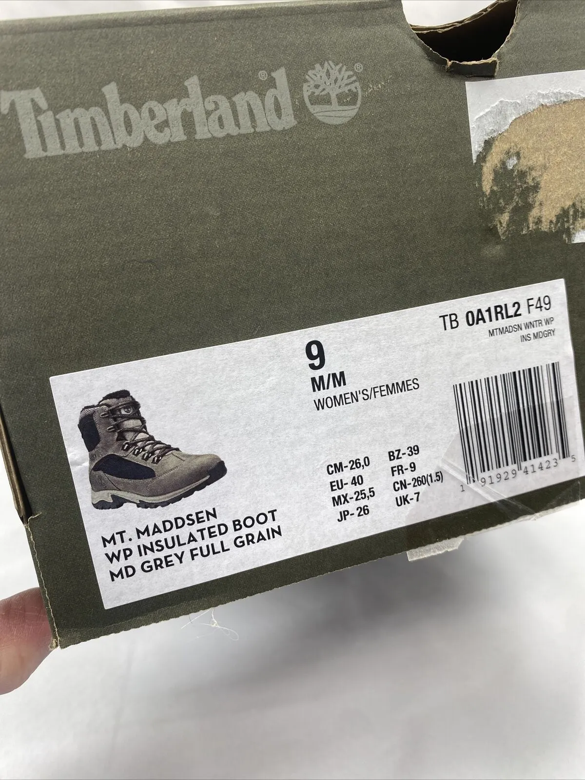 Timberland 9 WOMEN'S MT. MADDSEN WATERPROOF WINTER HIKING BOOT GREY