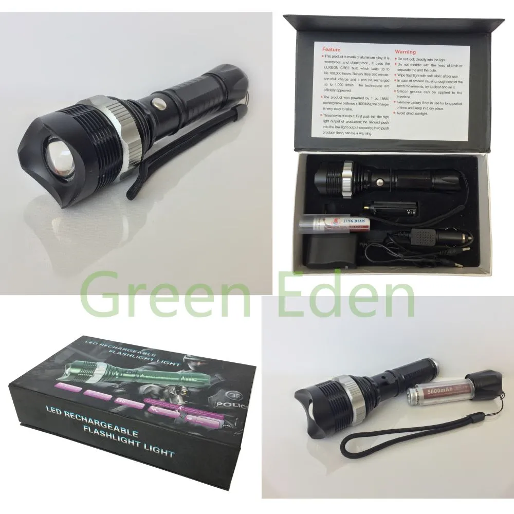 Torch 8066, CREE T6 LED Zoomable Focus Flashlight 3 Modes - 1000LMs. Black Body
