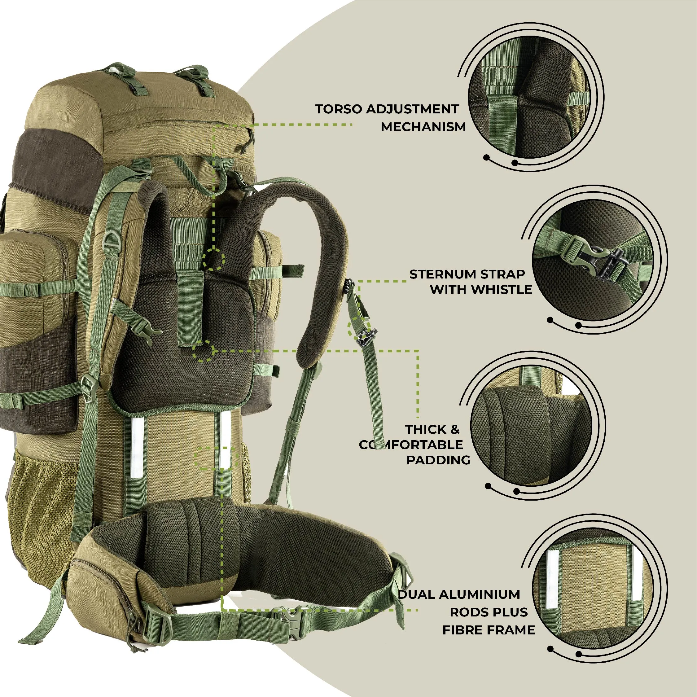 Tripole Walker Pro Metal Frame Rucksack with Rain Cover for Trekking & Travel | Front Opening | Laptop Sleeve | Men & Women | 5 Year Warranty | 80 Litre | Olive Green