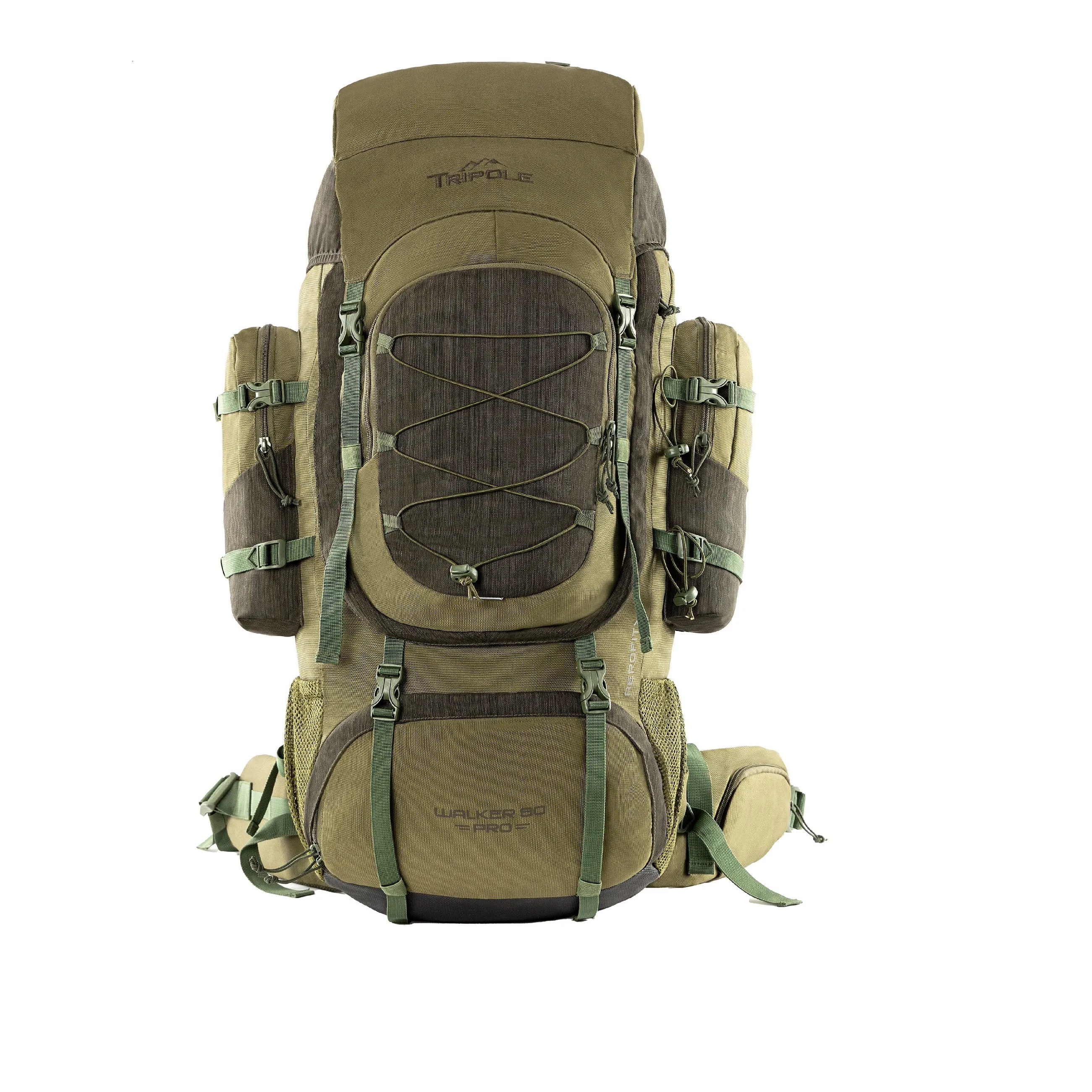 Tripole Walker Pro Metal Frame Rucksack with Rain Cover for Trekking & Travel | Front Opening | Laptop Sleeve | Men & Women | 5 Year Warranty | 80 Litre | Olive Green