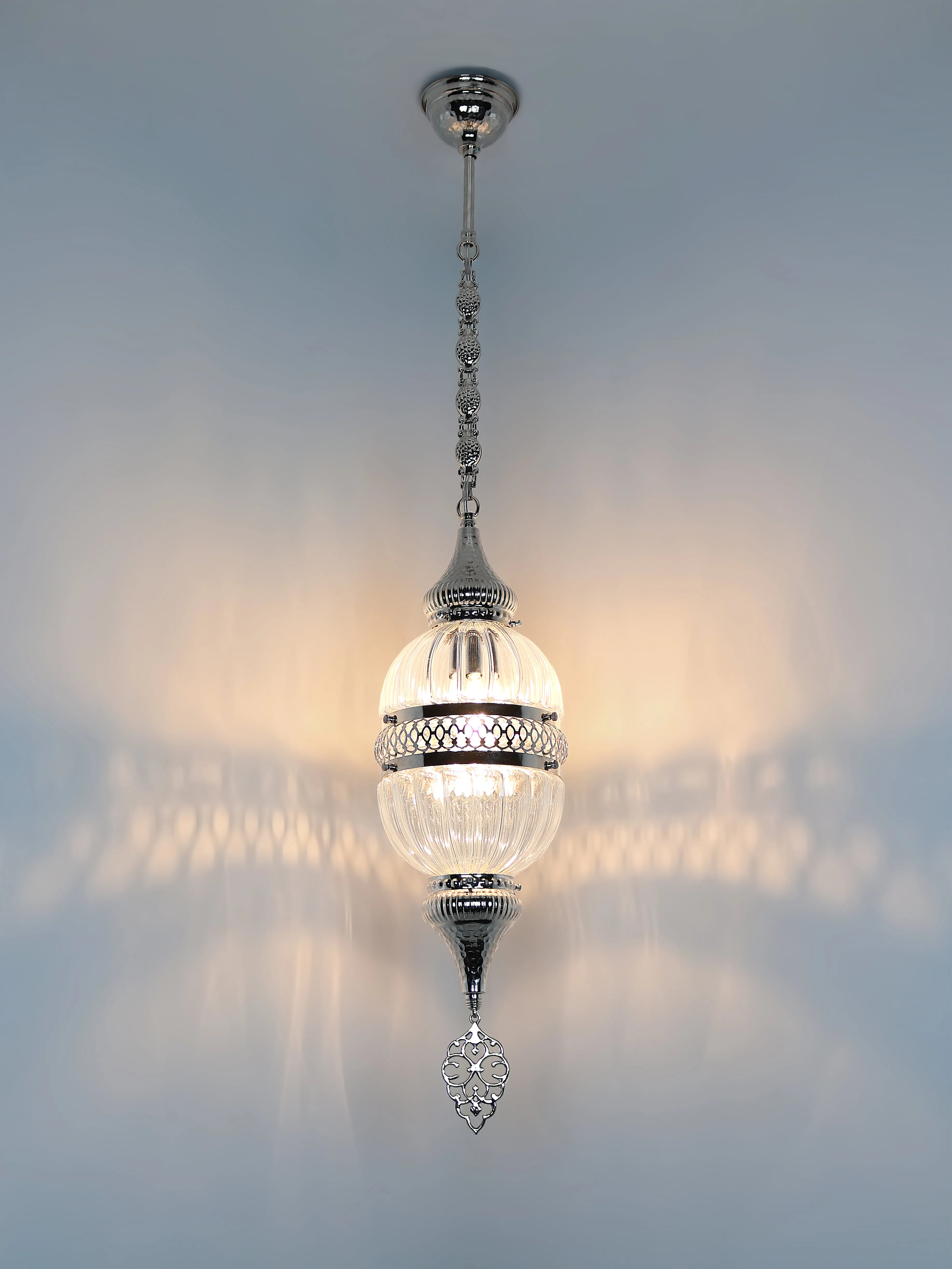 Turkish Lantern Pyrex Blown Glass Pendant Lamp