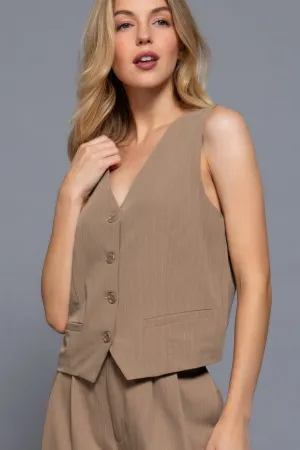 V-neckline Pin Stripe Woven Vest