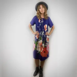 Vintage 60s 70s floral Snap Up Midi length MuMu dress