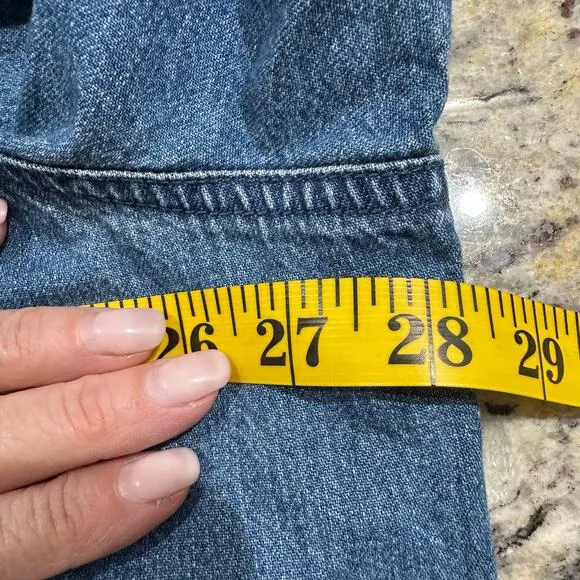Vintage Women's Denim Shacket Long Sleeve Button Down Shirt Suede Collar 3X