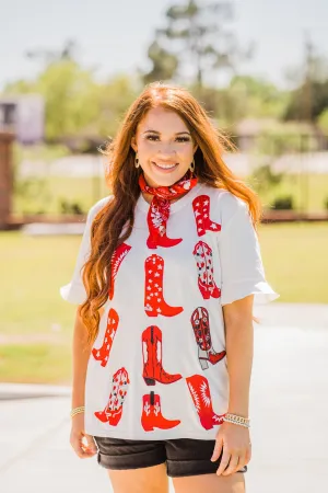 Walk The Line in Red Boots Tee by Layerz