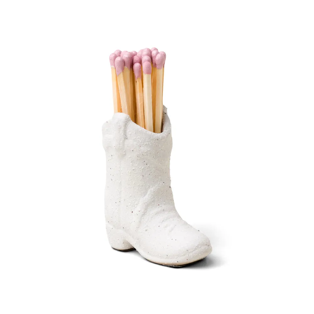 White Cowboy Boot Match Holder
