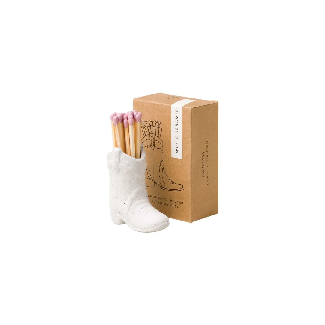White Cowboy Boot Match Holder