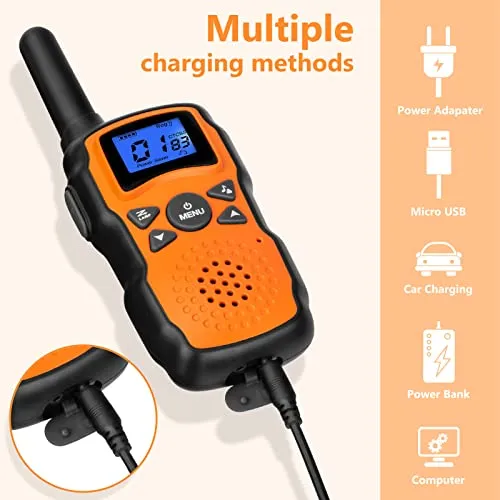 Wishouse Walkie Talkies for Adults Rechargeable 4 Sets with 2 Usb Chargers 4X3000mAh Batteries Lanyards,Family Walky Talky Handheld 2 Way Radio Long Range for Hiking Camping,Xmas Birthday Gift Present