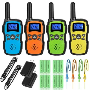 Wishouse Walkie Talkies for Adults Rechargeable 4 Sets with 2 Usb Chargers 4X3000mAh Batteries Lanyards,Family Walky Talky Handheld 2 Way Radio Long Range for Hiking Camping,Xmas Birthday Gift Present