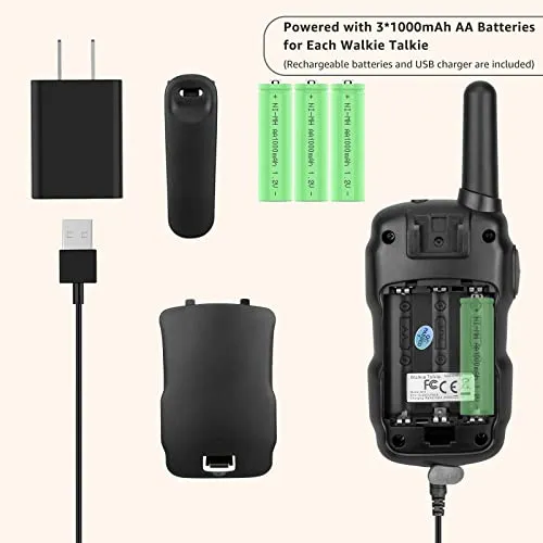 Wishouse Walkie Talkies for Adults Rechargeable 4 Sets with 2 Usb Chargers 4X3000mAh Batteries Lanyards,Family Walky Talky Handheld 2 Way Radio Long Range for Hiking Camping,Xmas Birthday Gift Present