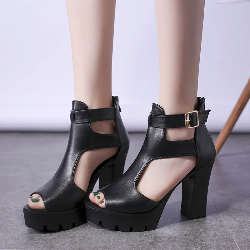 Women's Fish Toe High Heel Sandals & Solid Color Platform High Heeled Sandals