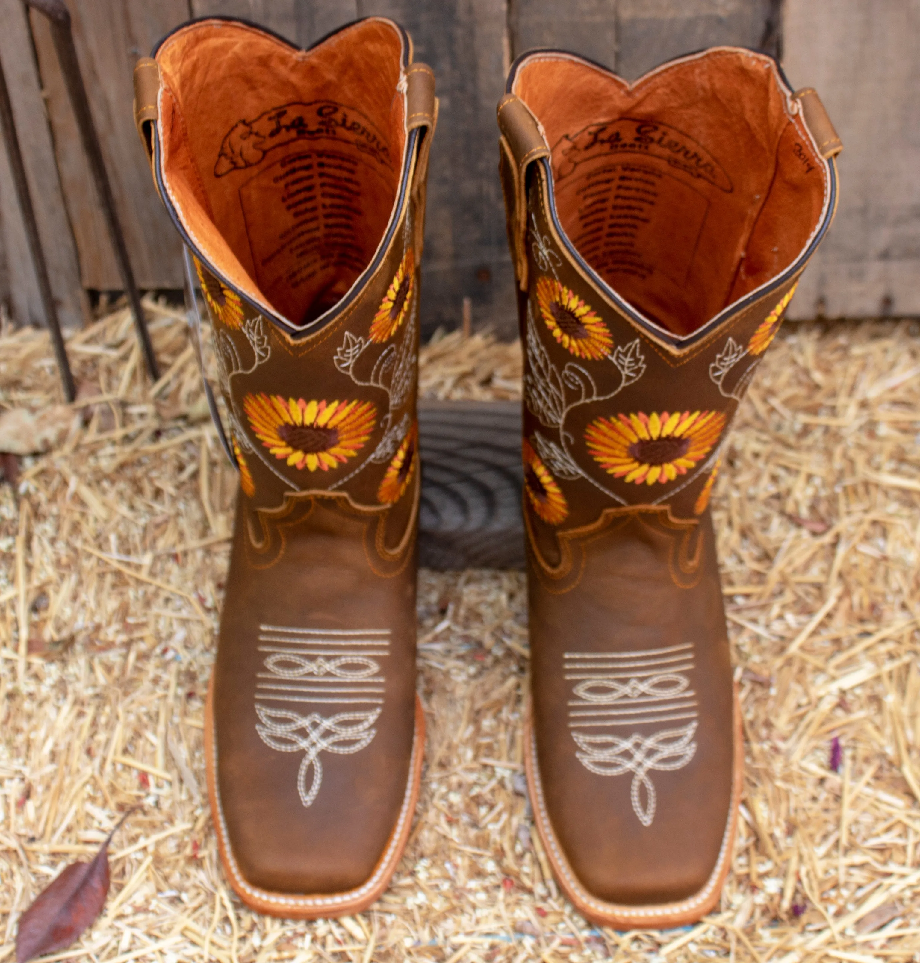 WOMENS LEATHER EMBROIDERED SUNFLOWER SQUARE TOE RODEO COWGIRL BOOTS