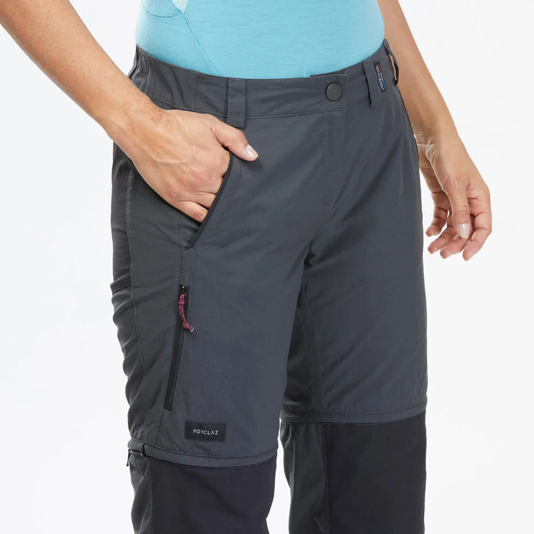 Women's Mountain Trekking 2-in-1 Zip-Off Trousers MT100 - grey