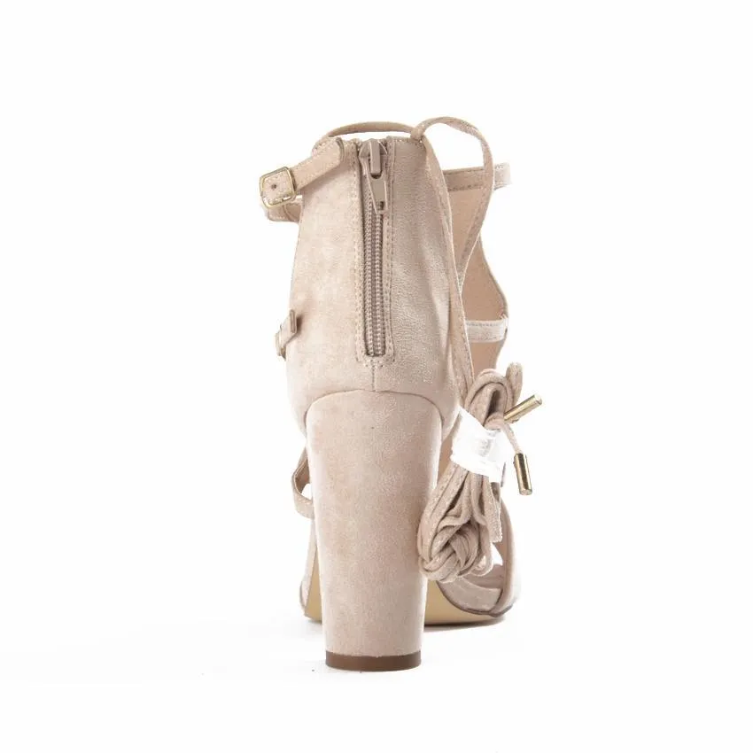 Womens Open Toe Lace UP High Heel Leather Sandals