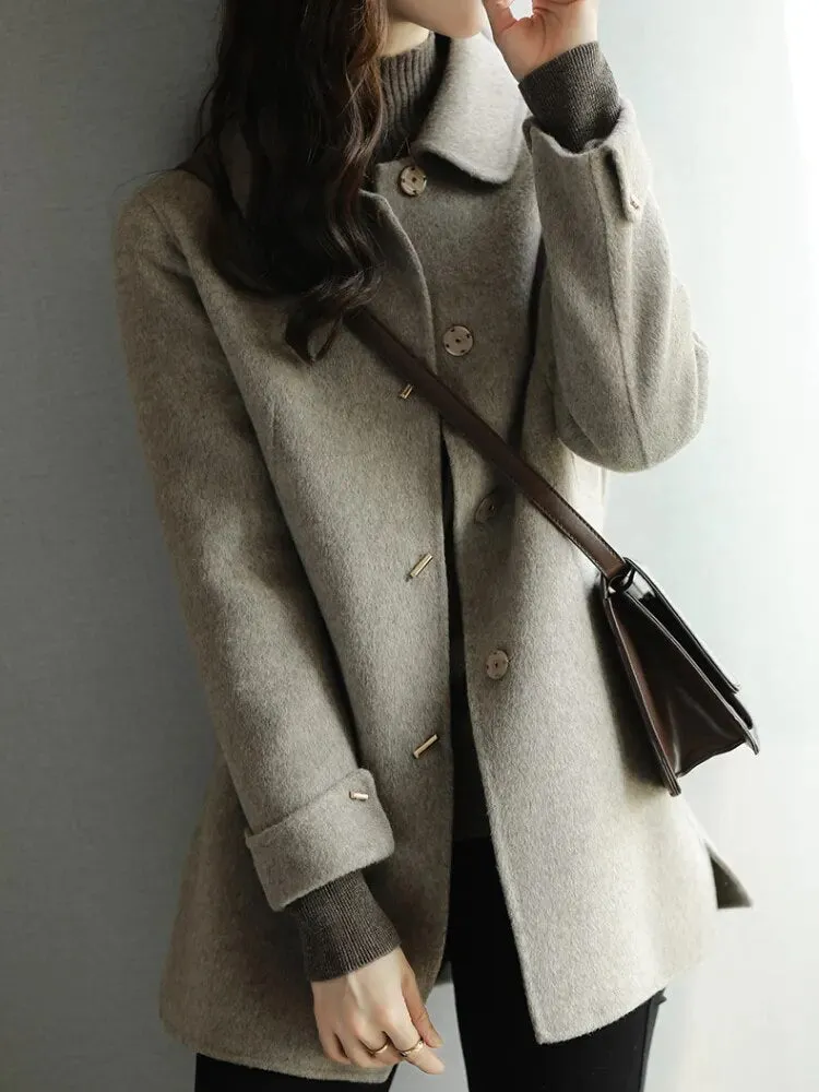Wool Coat Slim Fashion Women's Office Square Collar Single Breasted Winter Coats