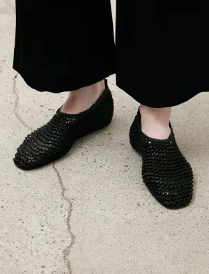 Woven Leather Ballerinas Black