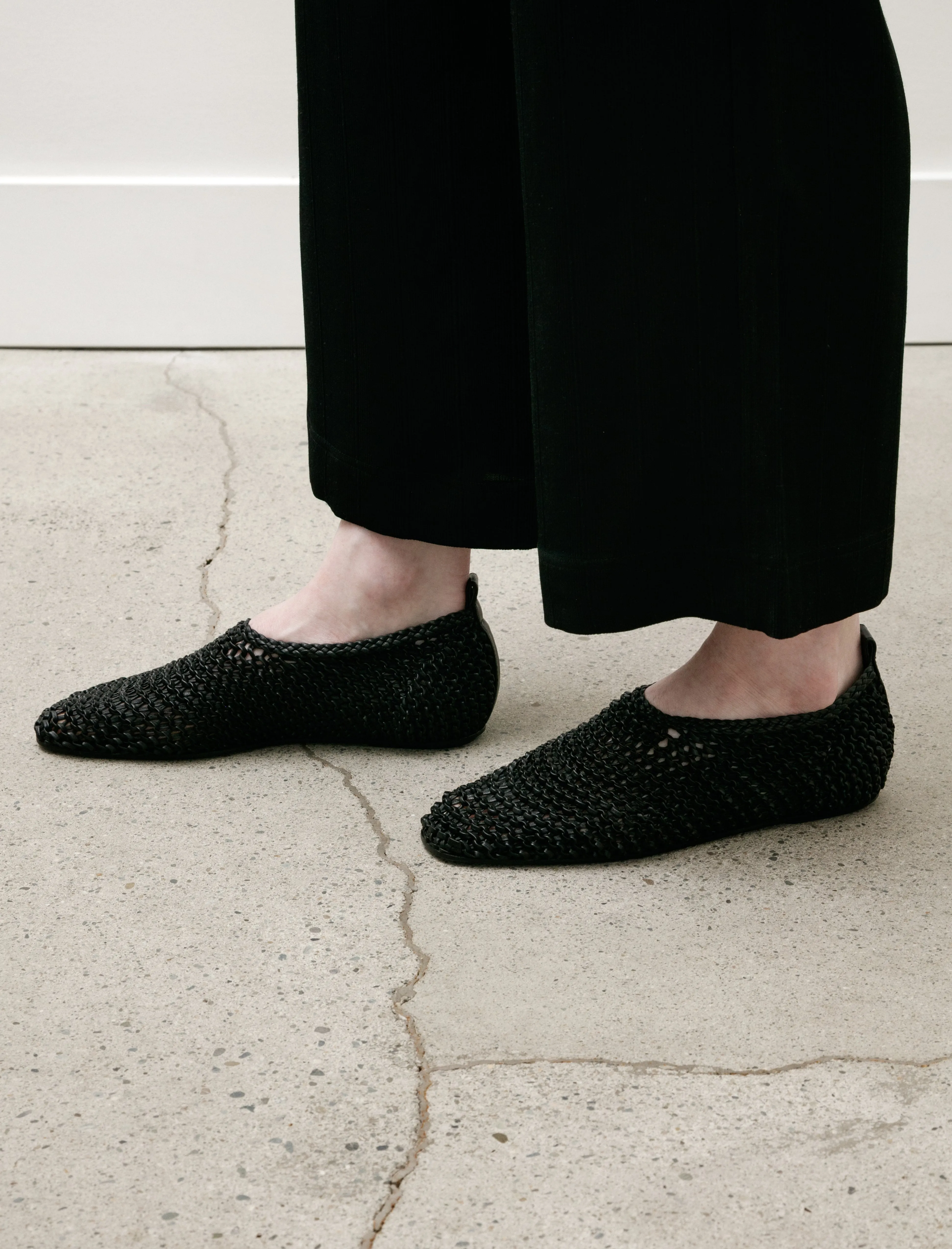 Woven Leather Ballerinas Black