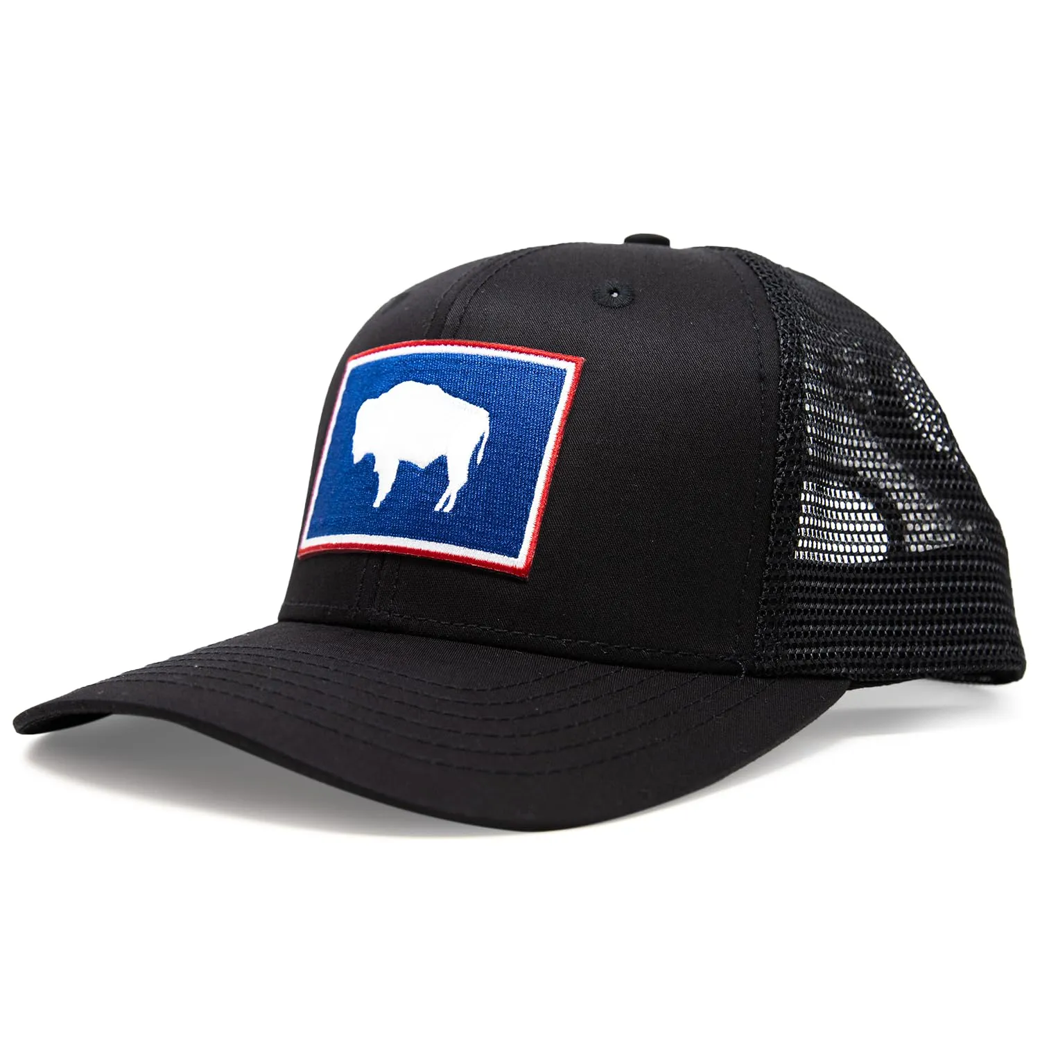Wyoming Flag Trucker Baseball Snapback Hat (All Black) - International Tie