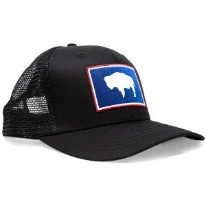 Wyoming Flag Trucker Baseball Snapback Hat (All Black) - International Tie