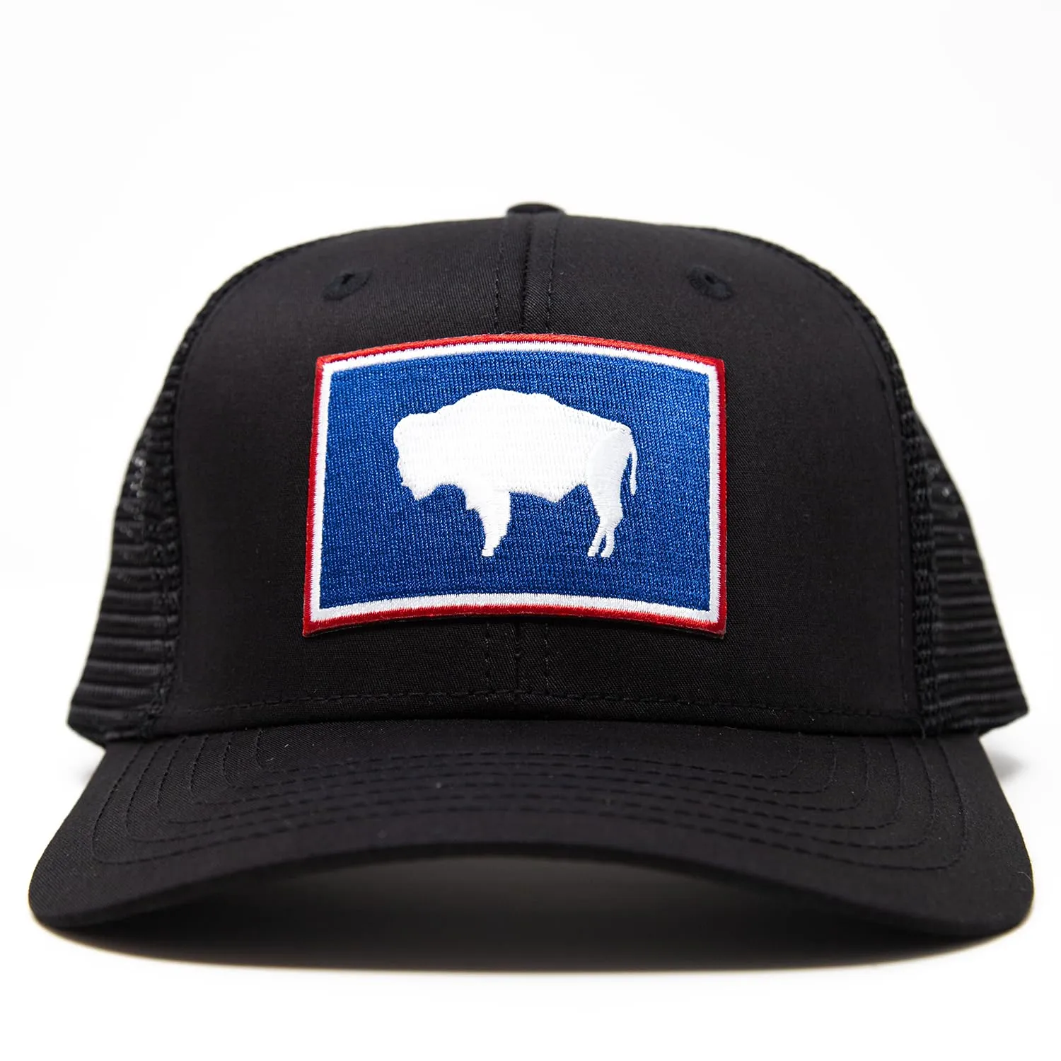 Wyoming Flag Trucker Baseball Snapback Hat (All Black) - International Tie