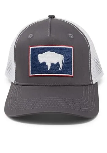 Wyoming Flag Trucker Baseball Snapback Hat (Grey White) - International Tie