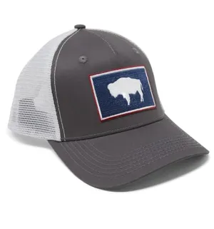 Wyoming Flag Trucker Baseball Snapback Hat (Grey White) - International Tie