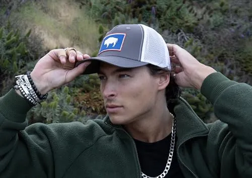 Wyoming Flag Trucker Baseball Snapback Hat (Grey White) - International Tie