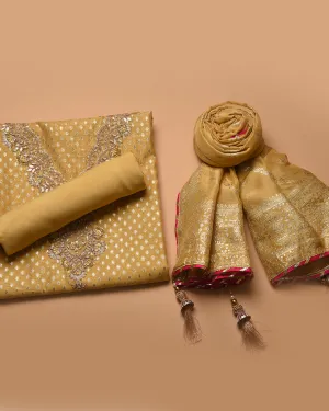 Yellow Chanderi Woven With Hand Embroidered Unstitched Suit Fabric Set With Chanderi Woven Dupatta