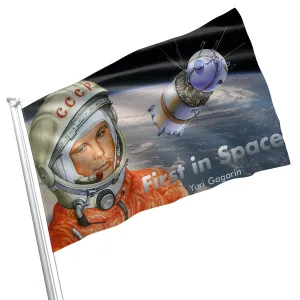 Yuri Gagarin Soviet Pilot and Cosmonaut Outer Space Flag Banner